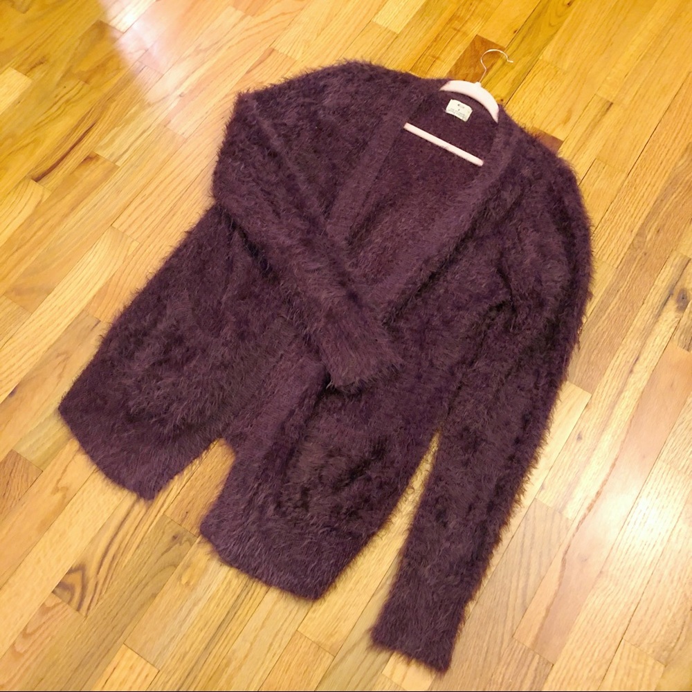 Purple Fuzzy Cardigan Sweater | Pins & Needles